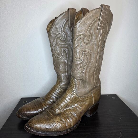 TONY LAMA 8817 TAUPE BEIGE TONED LIZARD LEATHER COWBOY BOOTS Men\'s Size 7.5 D main image 16